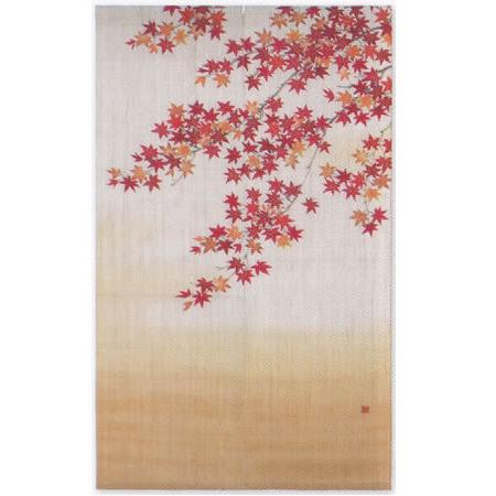 【お取り寄せ】麻手描きのれん『紅葉の宴』（和風のれん）【もみじ/秋】【京都 洛柿庵】_1
