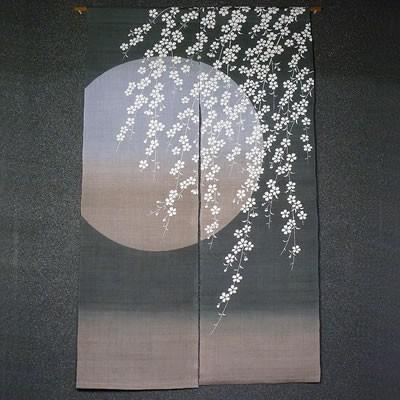 お取り寄せ】麻のれん『桜月夜』（和風のれん）【暖簾/春/さくら 