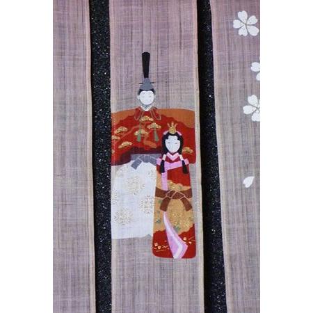 【お取り寄せ】麻三連細タペストリー『桜花雛』（掛軸、和風タペストリー）【春/桃の節句/お雛さん】【京都 洛柿庵】_1