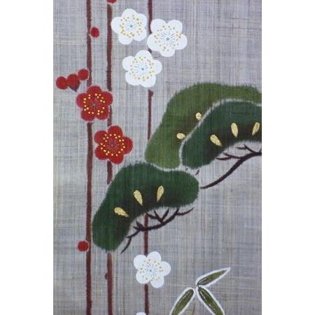 麻タペストリー『松竹梅に鶴』（掛軸、和風タペストリー）【冬/正月】