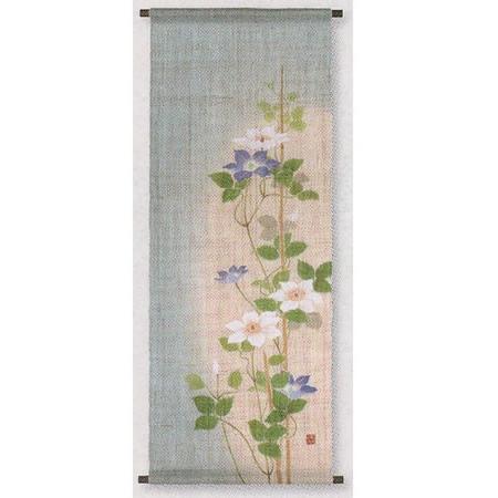 高級感 お取り寄せ 麻手描きタペストリー 紫白鉄線 掛軸 和風タペストリー 夏 京都 洛柿庵 期間限定特価 Www Technet 21 Org