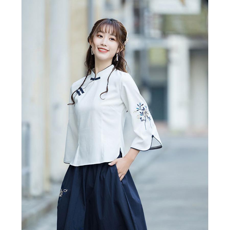チャイナ服 トップス chaiは☆ポイント最大3倍 刺繍 春夏 七分袖