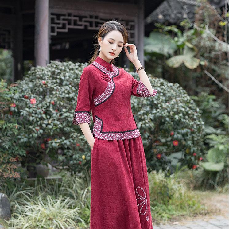 チャイナ服 トップス chaiは★ポイント最大3倍 五分袖 装飾チャイナトップス 普段着 中国風 上品 zh337