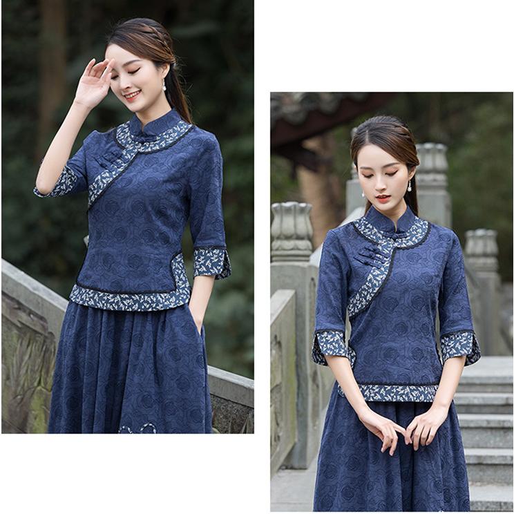 チャイナ服 トップス chaiは☆ポイント最大3倍 五分袖 装飾