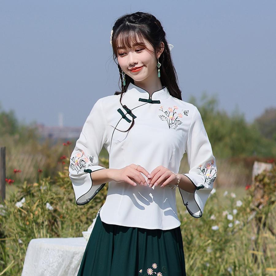 チャイナ服 トップス ☆chaiは最大ポイント3倍☆ 上品な風合い 刺繍 七