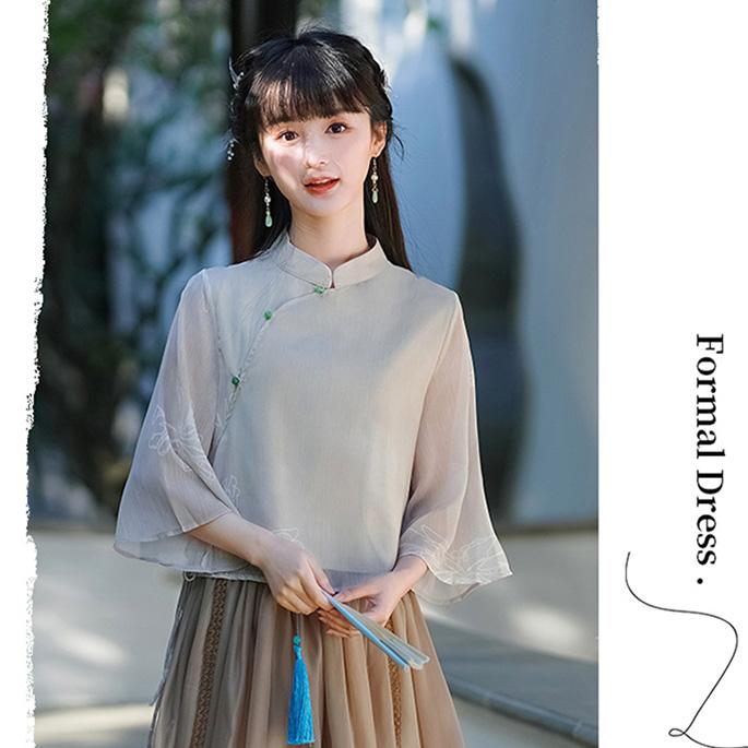 チャイナ服 トップス ☆chaiは最大ポイント3倍☆ 春夏 薄手 涼しげな