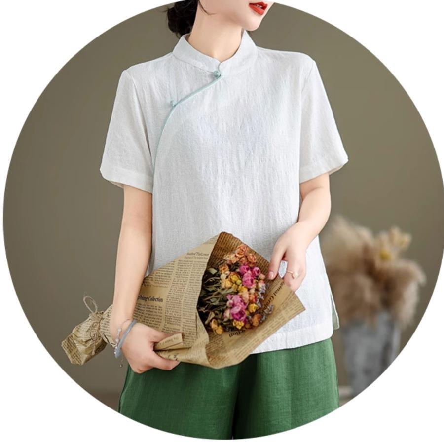 チャイナ服 トップス ☆chaiは最大ポイント3倍☆ シンプル 素朴 半袖 