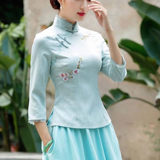 チャイナ服 トップス チャイナドレス 七分袖 長袖 上品 本格 普段着