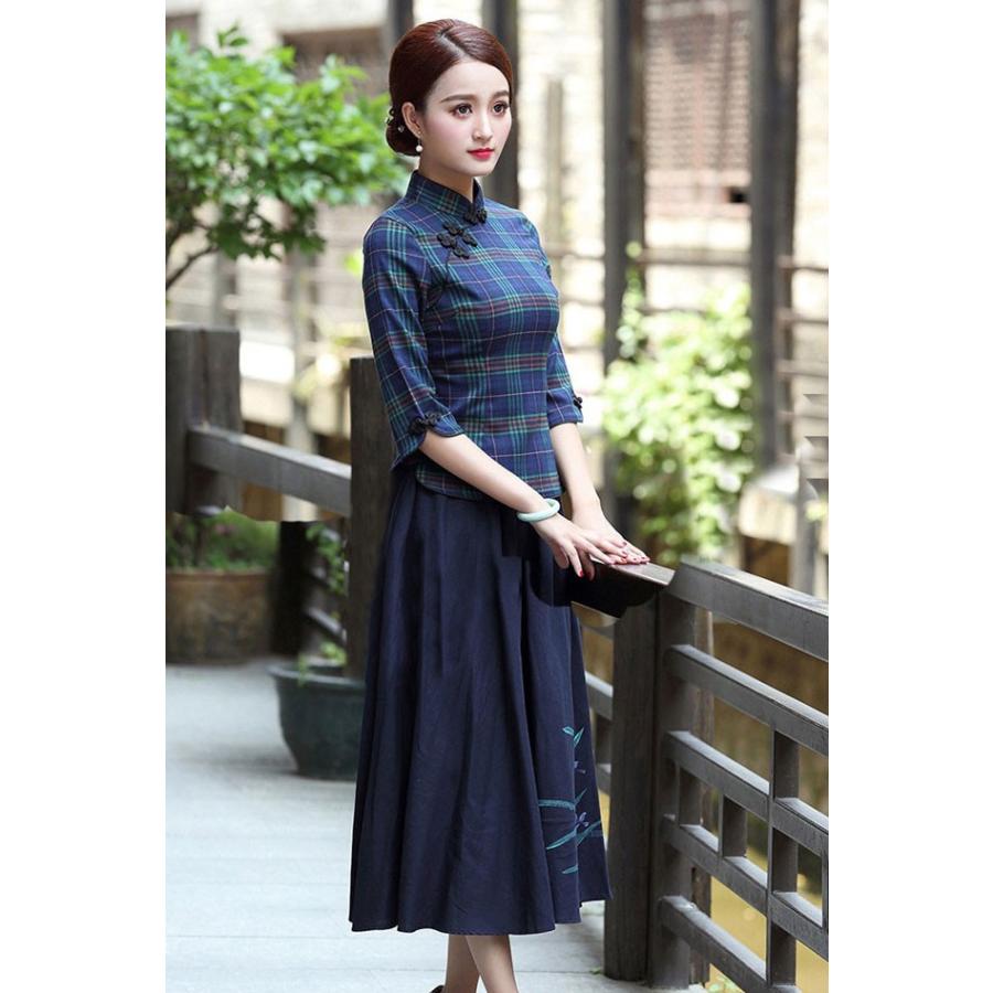 チャイナドレス ハンドメイド　中国より生地を買付しました！ 七分袖 トップス チャイナ服 レース チャイナドレス 上品 本格 普段着