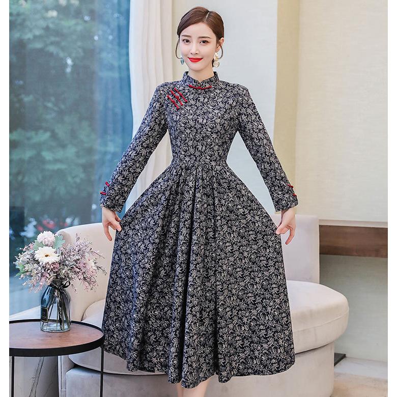 肌触りがいい チャイナドレス ワンピース 上品 雅なデザイン ロング丈 長袖 チャイナ服 普段着 舞台 衣装 民族 中国風 Zl190 割引クーポン対象品 Www Iacymperu Org