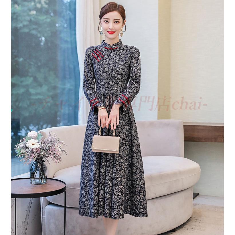 肌触りがいい チャイナドレス ワンピース 上品 雅なデザイン ロング丈 長袖 チャイナ服 普段着 舞台 衣装 民族 中国風 Zl190 割引クーポン対象品 Www Iacymperu Org