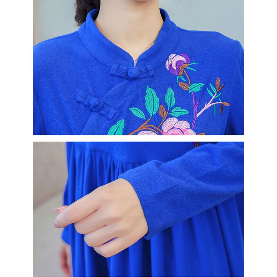 チャイナドレス ワンピース Chaiは ポイント最大3倍 長袖 ロング丈 青 刺繍 チャイナ服 普段着 舞台 衣装 民族 中国風 Zl196 Zl196 チャイナ服専門店chai 通販 Yahoo ショッピング