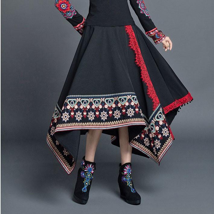 チャイナ服 スカート ミディアム丈 アシンメトリー 民族風 チャイナスカート 刺繍 ボトムス チャイナテイスト 舞踏 中国風 民族衣装 Zq16 Zq16 チャイナ服専門店chai 通販 Yahoo ショッピング