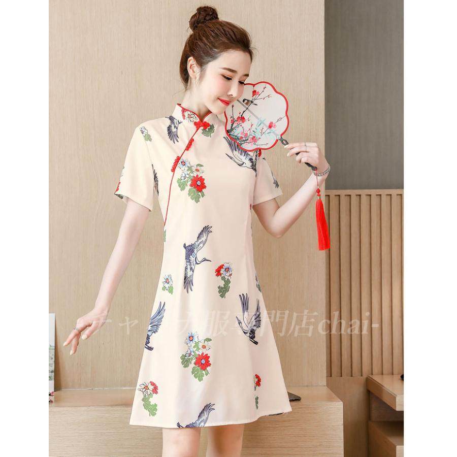 チャイナドレス ワンピース Chaiは ポイント最大3倍 鶴柄 花柄 半袖 ひざ丈 チャイナ服 普段着 衣装 民族 中国風 Zs1 Zs1 チャイナ服専門店chai 通販 Yahoo ショッピング