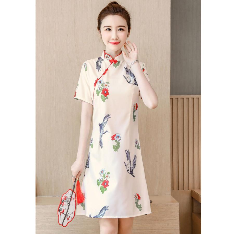 チャイナドレス ワンピース Chaiは ポイント最大3倍 鶴柄 花柄 半袖 ひざ丈 チャイナ服 普段着 衣装 民族 中国風 Zs1 Zs1 チャイナ服専門店chai 通販 Yahoo ショッピング