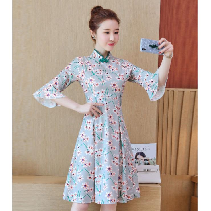 チャイナドレス ワンピース Chaiは ポイント最大3倍 花柄 五分袖 七分袖 ひざ丈 チャイナ服 普段着 衣装 民族 中国風 Zs123 Zs123 チャイナ服専門店chai 通販 Yahoo ショッピング