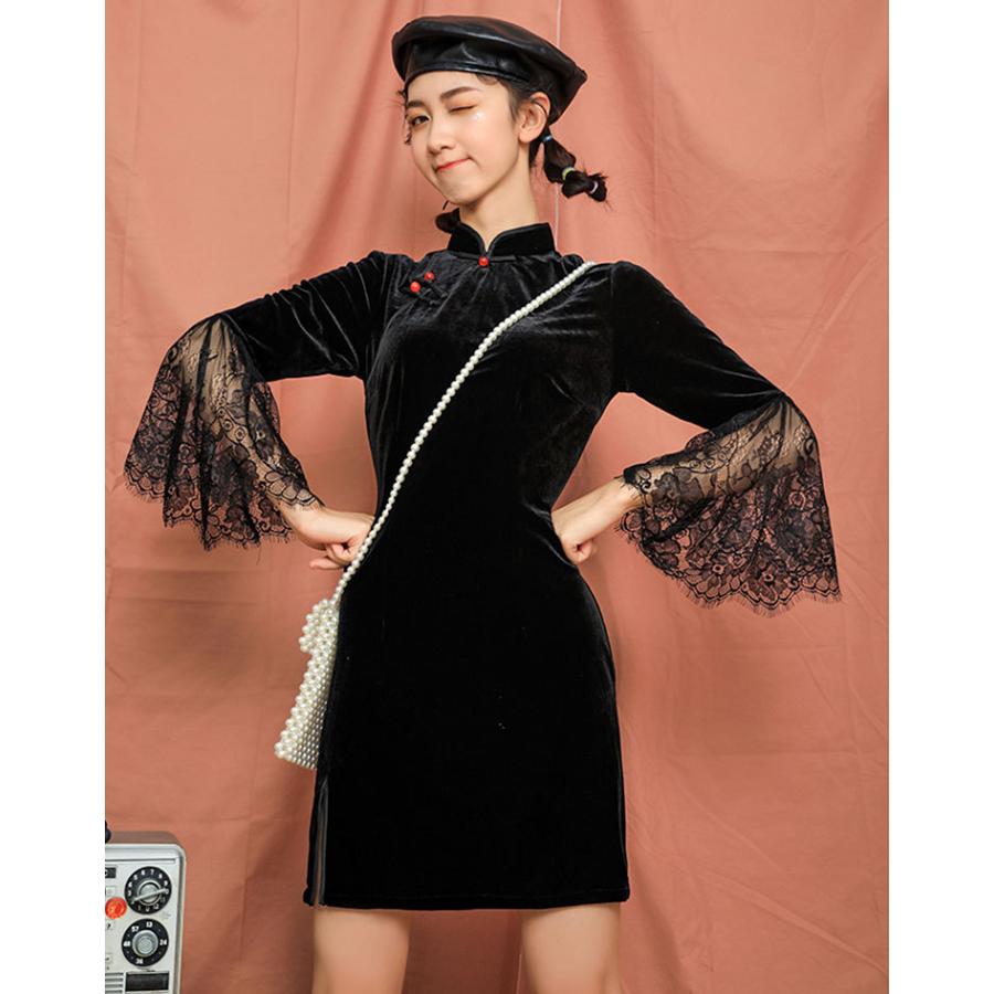 チャイナドレス ワンピース Chaiは ポイント最大3倍 スリットワンピ ベルスリーブ ショート丈 チャイナボタン チャイナ服 普段着 衣装 民族 中国風 Zs142 Zs142 チャイナ服専門店chai 通販 Yahoo ショッピング