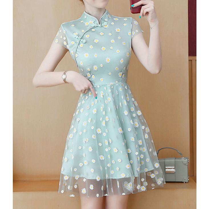 チャイナドレス ワンピース Chaiは ポイント最大3倍 シフォンワンピ ショート丈 半袖 花柄 チャイナボタン チャイナ服 普段着 Zs146 Zs146 チャイナ服専門店chai 通販 Yahoo ショッピング