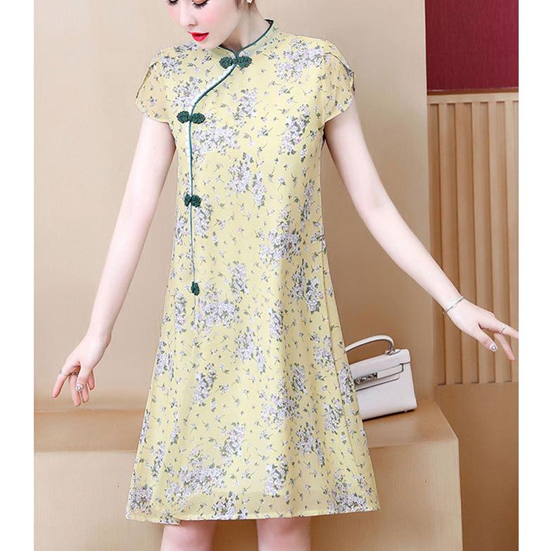 最新モデルが入荷 チャイナドレス 花柄 半袖 シルク素材 ショート丈 チャイナ服 ミニチャイナドレス パーテイ衣装 ワンピース 綿 通気性 レトロ 大きいサイ 最新コレックション Mawaredenergy Com