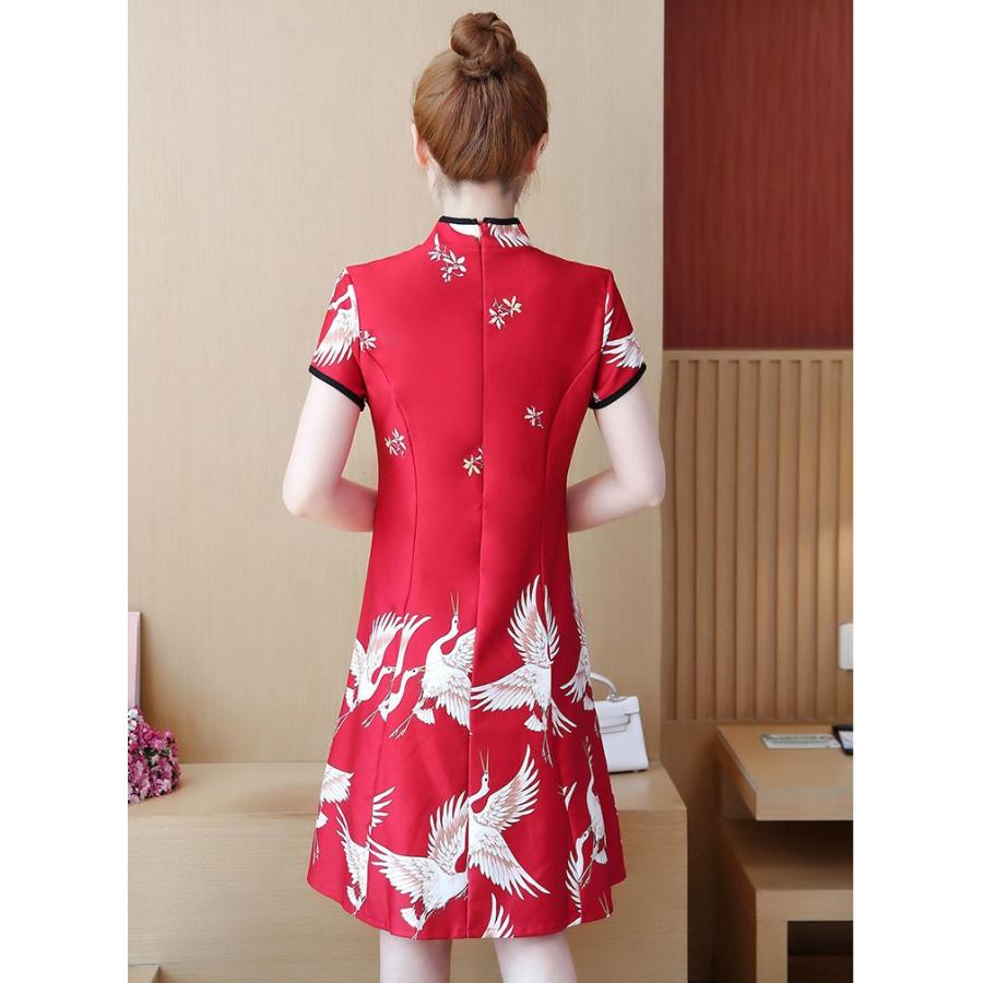 チャイナ服 鶴柄 ワンピース ショート丈 半袖 チュニック チャイナドレス 普段着 舞台 衣装 民族 中国風 Zs87 Chaiはポイント最大3倍 Zs87 チャイナ服専門店chai 通販 Yahoo ショッピング
