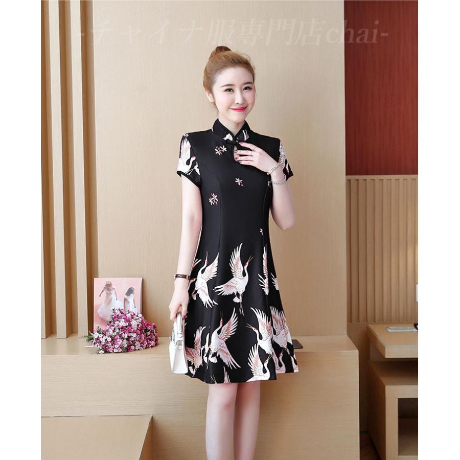 チャイナ服 鶴柄 ワンピース ショート丈 半袖 チュニック チャイナドレス 普段着 舞台 衣装 民族 中国風 Zs87 Chaiはポイント最大3倍 Zs87 チャイナ服専門店chai 通販 Yahoo ショッピング