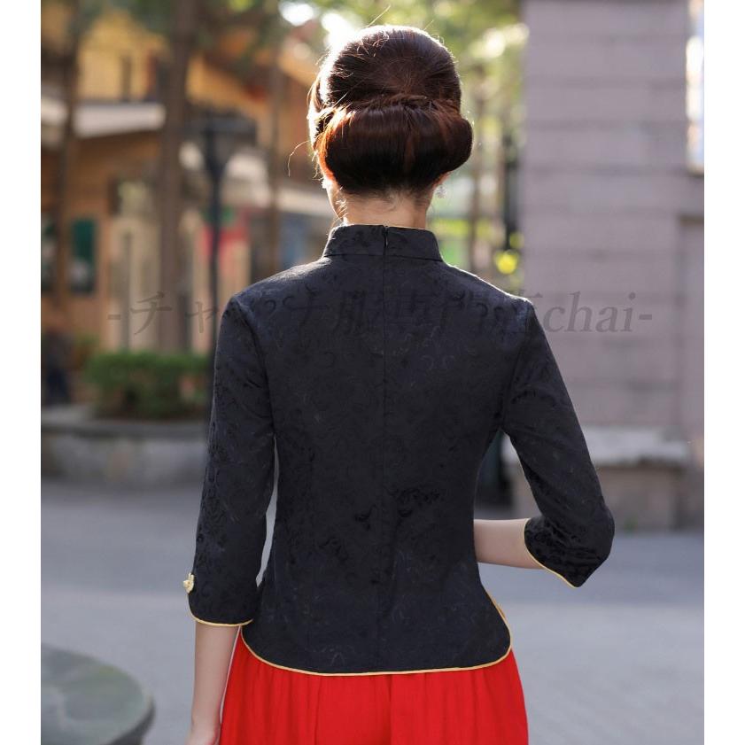 チャイナ服 刺繍 七分袖 鳥柄 梅柄 トップス アジアンテイスト 衣装