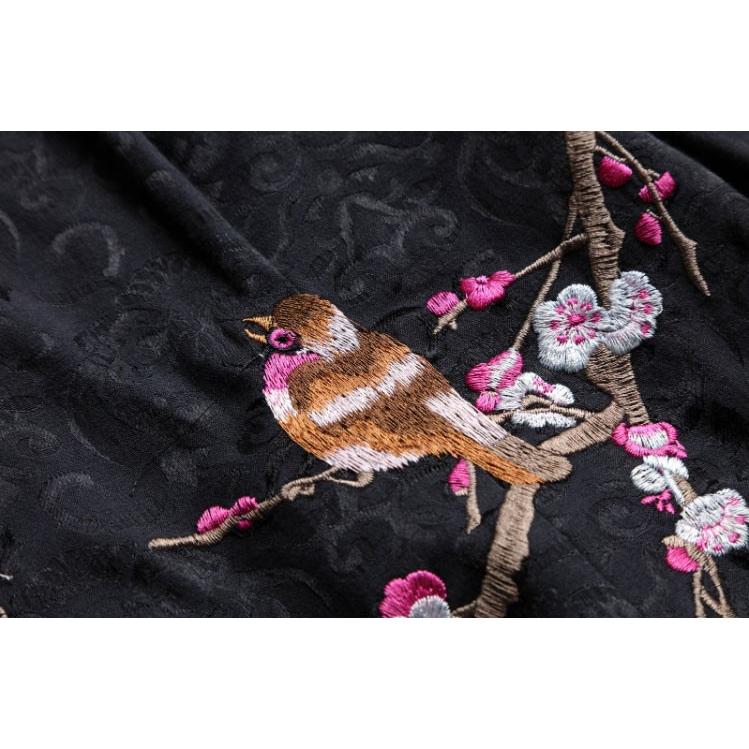 チャイナ服 刺繍 七分袖 鳥柄 梅柄 トップス アジアンテイスト 衣装
