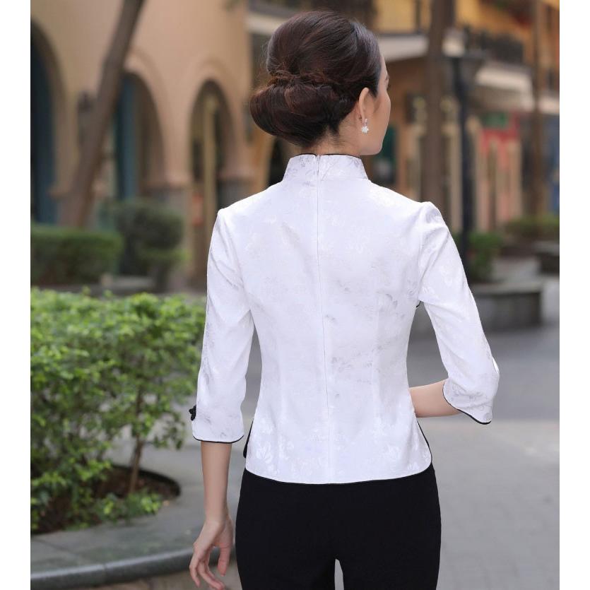 チャイナ服 刺繍 七分袖 鳥柄 梅柄 トップス アジアンテイスト 衣装