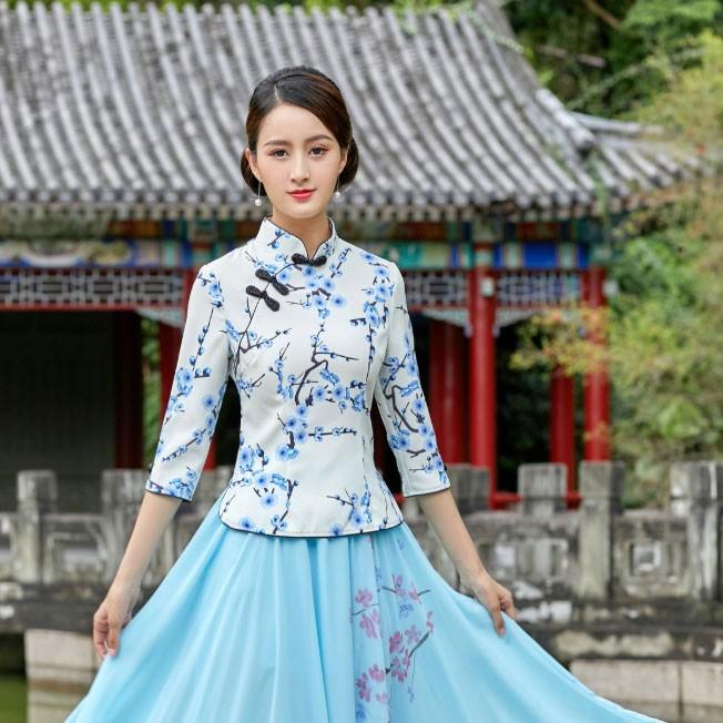 チャイナ服 トップス ☆chaiは最大ポイント3倍☆ 七分袖 花柄 チャイナ