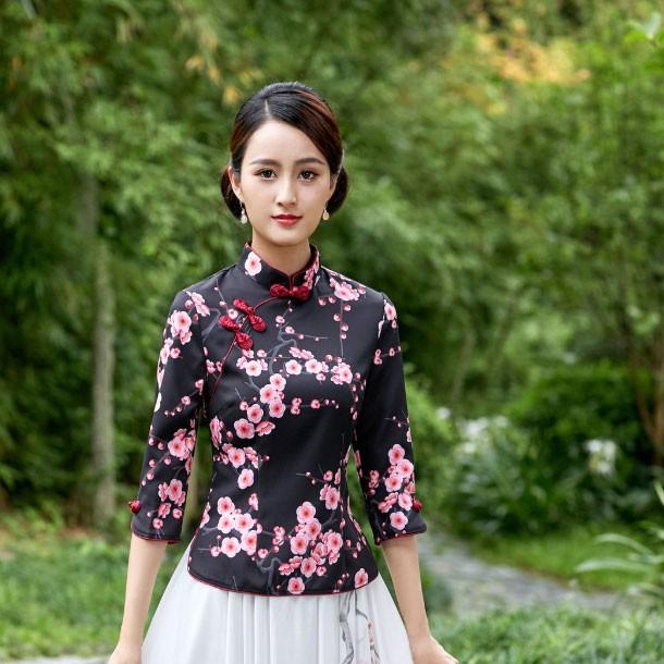 チャイナ服 トップス ☆chaiは最大ポイント3倍☆ 七分袖 花柄 チャイナ