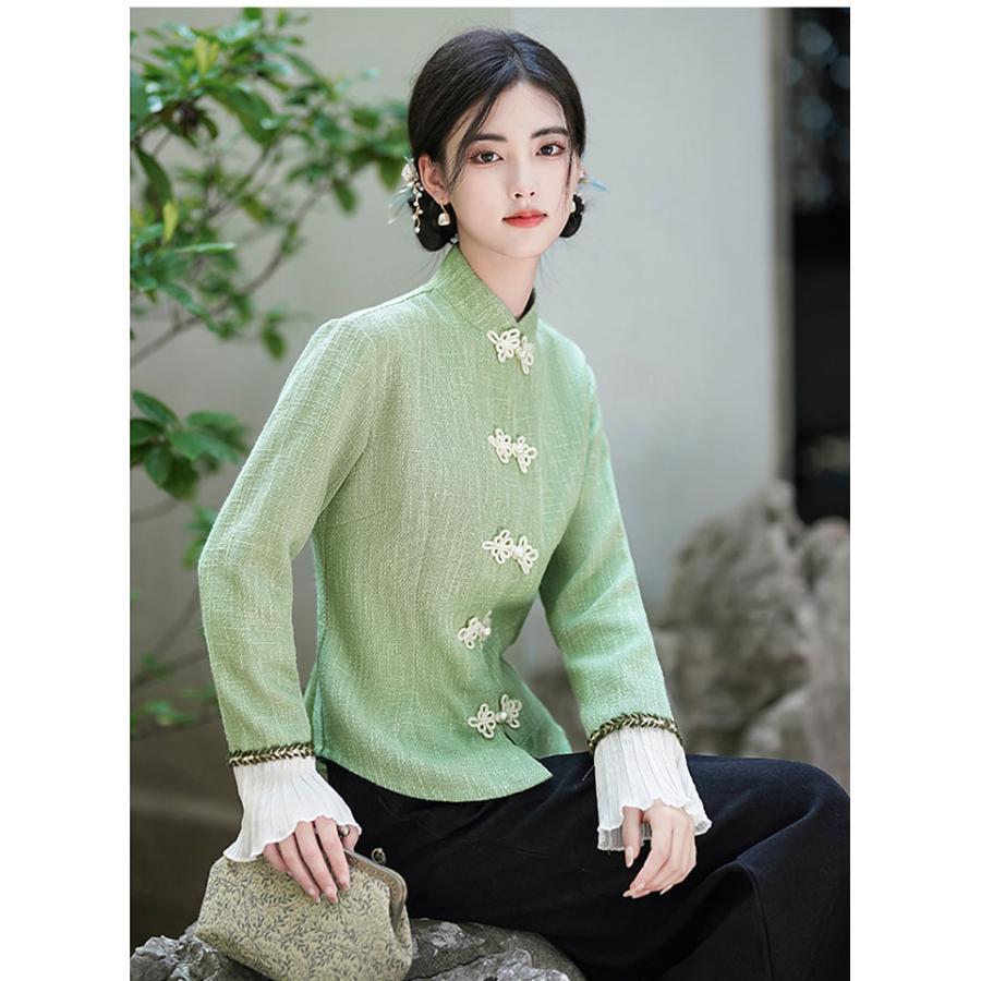 チャイナ服 トップス ☆chaiは最大ポイント3倍☆ 長袖 上品 高級感 茶 
