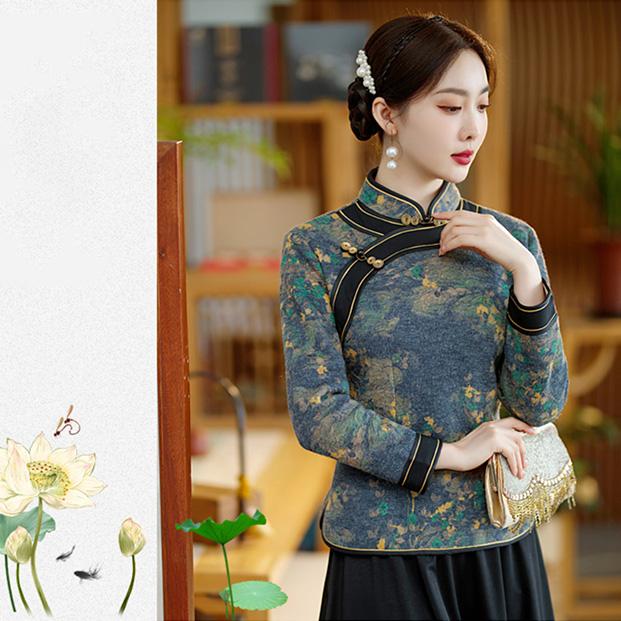 チャイナ服 トップス ☆chaiは最大ポイント3倍☆ 長袖 上品な風合い