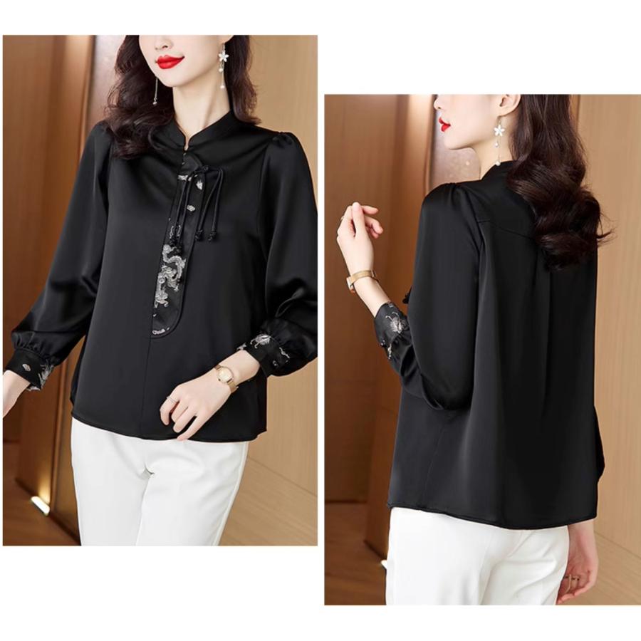 チャイナ服 トップス ☆chaiは最大ポイント3倍☆ 秋冬 長袖 ブラック