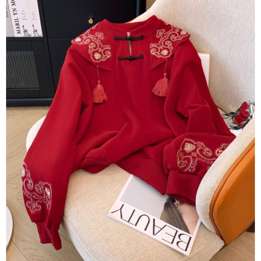 チャイナ服 長袖トップス ☆chaiは最大ポイント3倍☆ 刺繍 可愛い