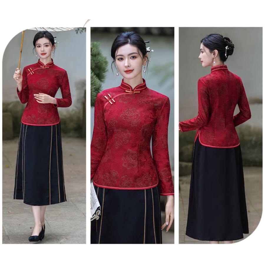 チャイナ服 長袖トップス ☆chaiは最大ポイント3倍☆ 秋冬 上品な