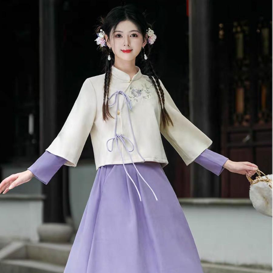 チャイナ服 トップス ☆chaiは最大ポイント3倍☆ 秋冬 長袖 重ね着風袖