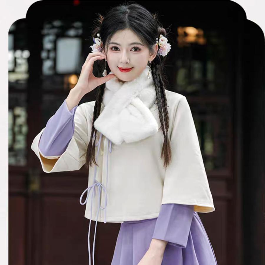 チャイナ服 トップス ☆chaiは最大ポイント3倍☆ 秋冬 長袖 重ね着風袖