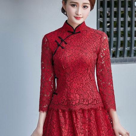 七分袖 トップス チャイナ服 レース チャイナドレス 上品 本格 七分袖 トップス チャイナ服 レース チャイナドレス 上品 本格