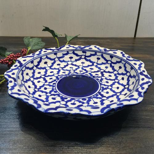 花型ギザギザ皿 21cm】 花型 お皿 青白食器 盛り皿 陶器 深皿 タイ料理