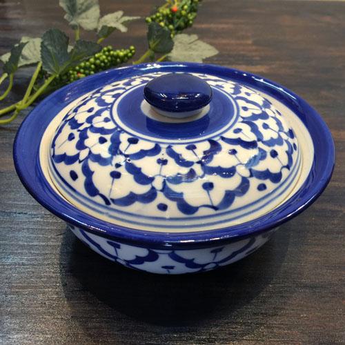 蓋付きお椀 13cm】 青白食器 パイナップル柄 陶器 スープ椀 タイ 蓋付きお椀 13cm】 青白食器 パイナップル柄 陶器 スープ椀 タイ