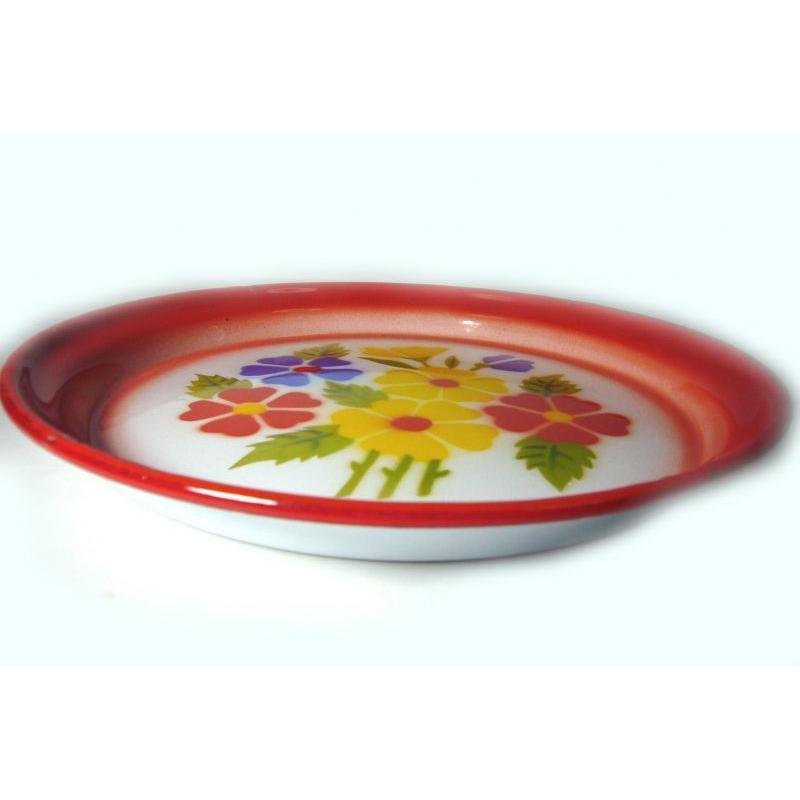 ホーロー平皿赤縁：23cm】 【C：23cm】 華やかな花柄 皿 タイ料理