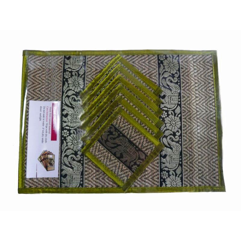 ランチョンマット【緑】象 6枚組 コースター付[1セット]タイ雑貨　タイ料理　テーブルウェア　ランチョンマット　象　井草 |  | 01