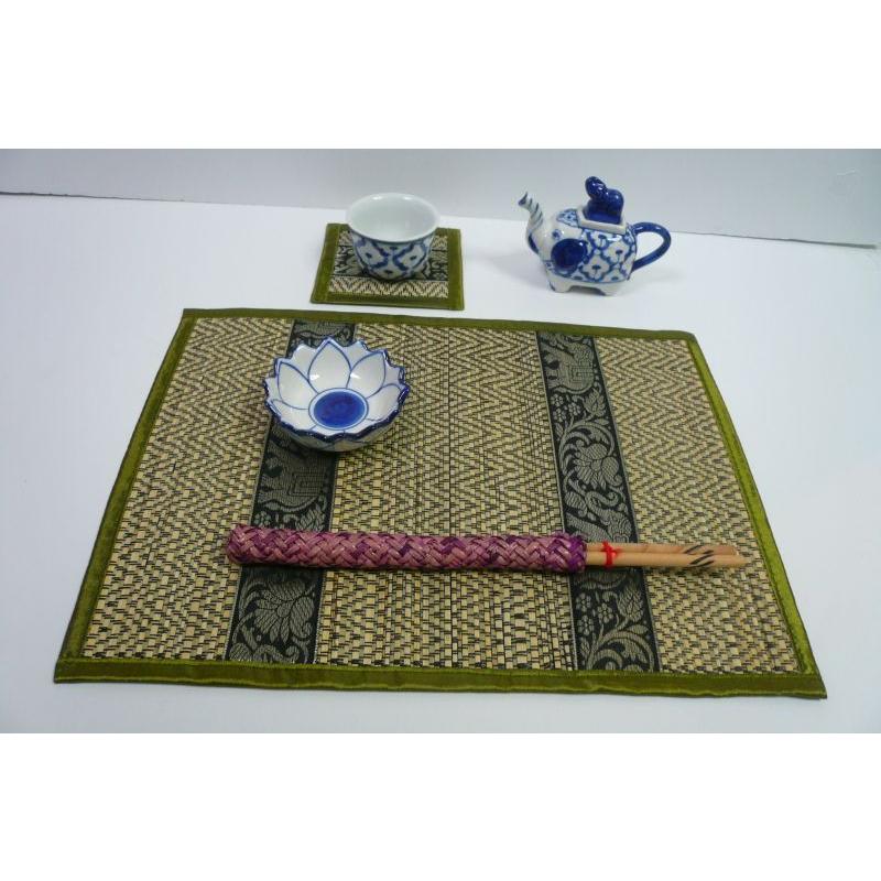 ランチョンマット【緑】象 6枚組 コースター付[1セット]タイ雑貨　タイ料理　テーブルウェア　ランチョンマット　象　井草 |  | 03