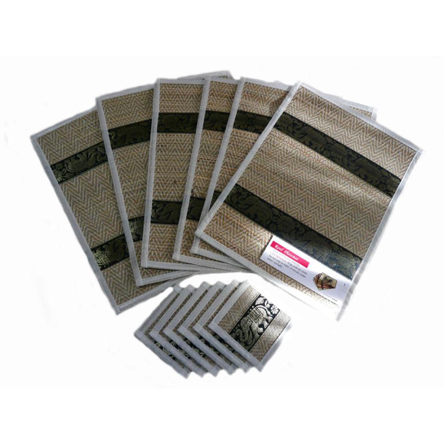 ランチョンマット【白】象 6枚組 コースター付[1セット]タイ雑貨　タイ料理　テーブルウェア　ランチョンマット　象　井草 | 