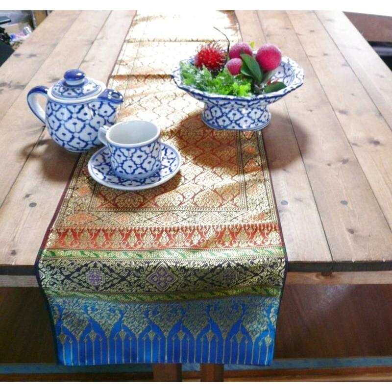 【テーブルランナー】3m（B)オレンジ 　 タイ雑貨　タイ料理　テーブルウェア　テーブルランナー　シルク |  | 01