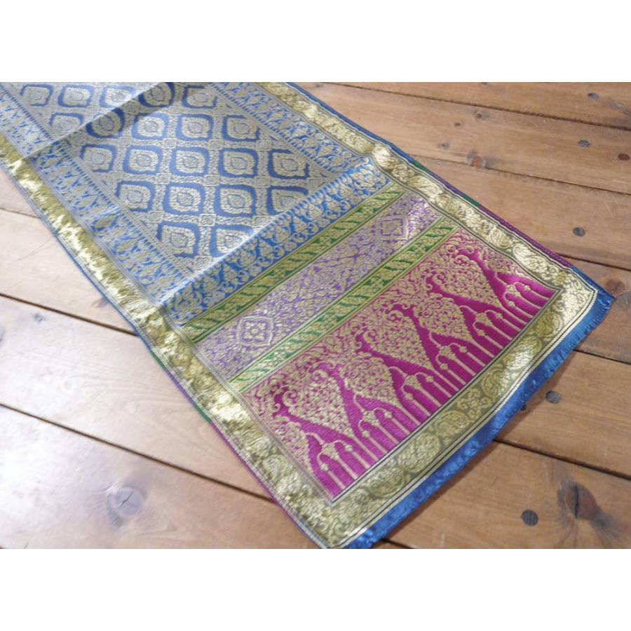 【テーブルランナー】3m（A)ブルー 　 タイ雑貨　タイ料理　テーブルウェア　テーブルランナー　シルク |  | 03