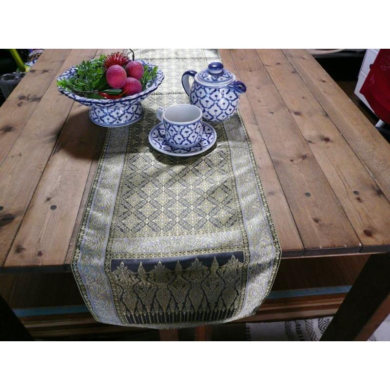 【テーブルランナー】3ｍ （C）グレー　タイ雑貨　タイ料理　テーブルウェア　テーブルランナー　シルク |  | 01