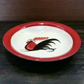 にわとり食器 赤フチ 18.5cm】 にわとり柄食器・タイ北部・ランパーン