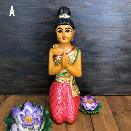 サワディー人形】 【座り姿 38cm】】 タイの置物 木製 ハンドメイド