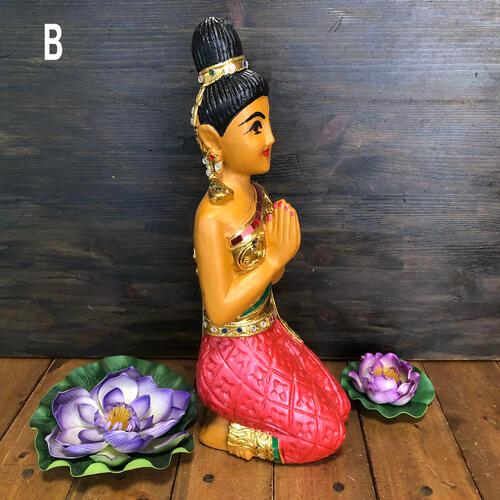 サワディー人形】 【座り姿 38cm】】 タイの置物 木製 ハンドメイド